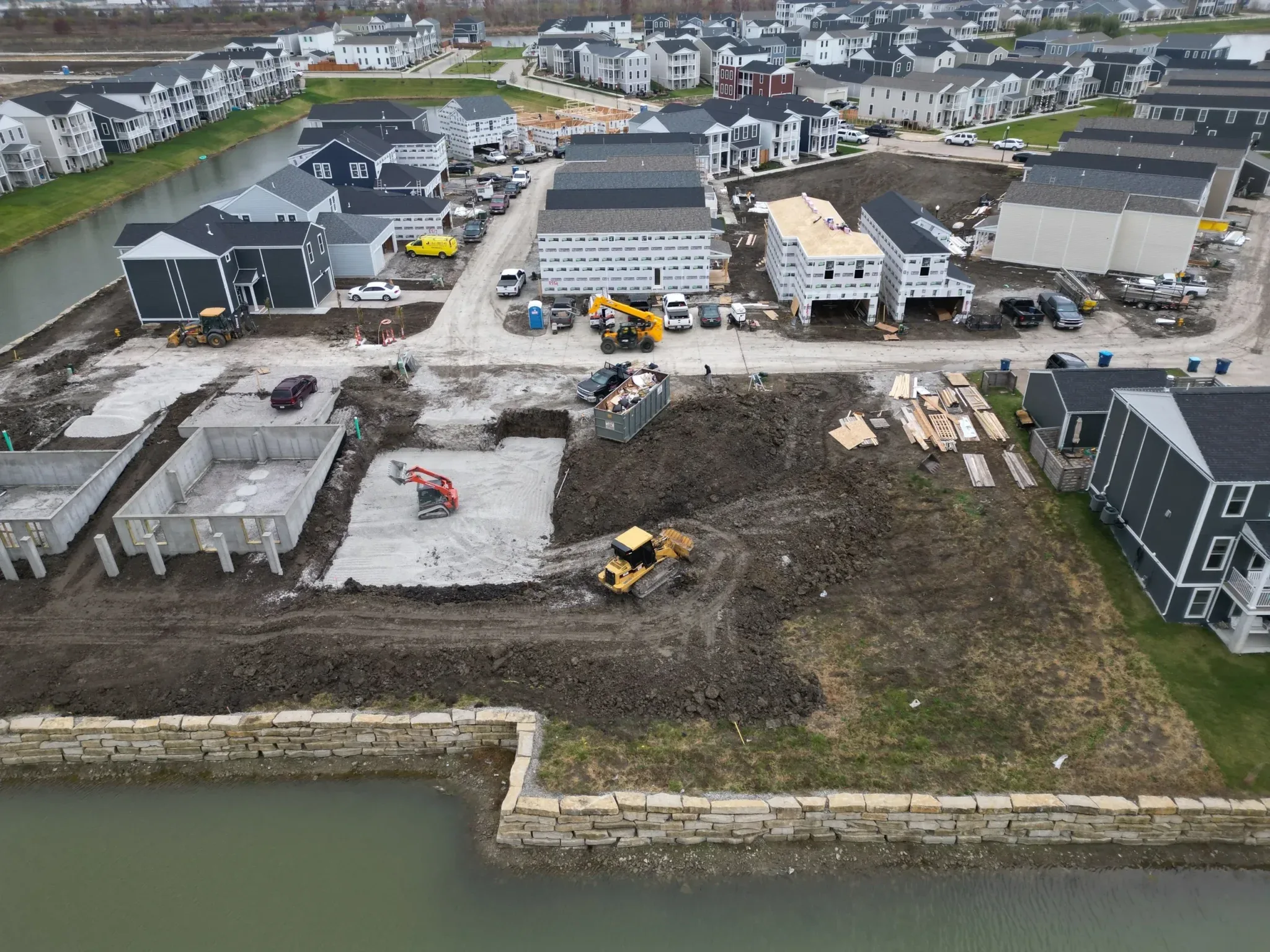 Aerial view of a residential construction site